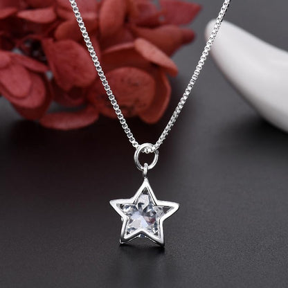 925 Sterling Silver Necklace for Women – Layered Stackable Choker Necklaces with Heart Photo Locket & Star - Pendant 18" Chain Gift for Wife, Mom, Girlfriend, Birthday, Anniversary, Valentine’s Day - color: Bright Stone Star
