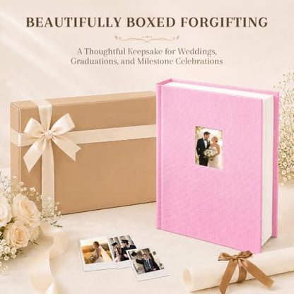 Ruibytree 128 Pockets Instant Mini Photo Album for 2x3 Photos, Blossom Pink | Writing Space, Premium Linen Hardcover, Flat-Fit Pockets, Wedding Guest Book for Polaroid 2x3 Photos, Graduation Keepsakes - color: Blossom Pink