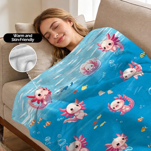 Axolotl Blanket 50x60 Inches, Super Soft Plush Fleece Throw Blanket, Cute Animal Gifts for Girls Boys Kids Teens, Cozy Bedding for Bed Couch, Lightweight & Warm - color: Axolotl