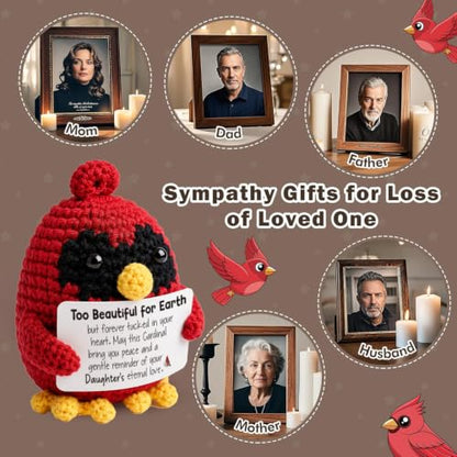 Handmade Crochet Cardinal Memorial Gift Loss of Daughter Bereavement Sympathy Remembrance Comfort Condolence Passed Away Loved One Angel in Heaven Red Bird Spiritual Messenger Keepsake - style: Loss of Daughter
