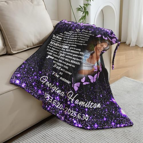Vsmoedb Custom Memorial Blanket with Pictures for Loss of Loved One - color: Select10