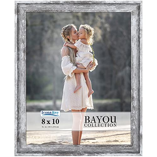 Icona Bay 8x10 Azure Gray Picture Frame - Cape Cod Style 8 x 10 Photo Frame - Table Top or Wall Mount - Bayou Collection - size: 8x10