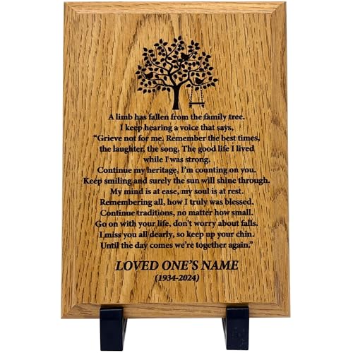 Personalized “A Limb Has Fallen” Sympathy Gift Memorial Plaque – Remembrance Gift for Loss of Loved One – Customizable Bereavement Gift – In Loving Memory Keepsake (Oak finish, 5x7 inch) - size: 5x7 inch