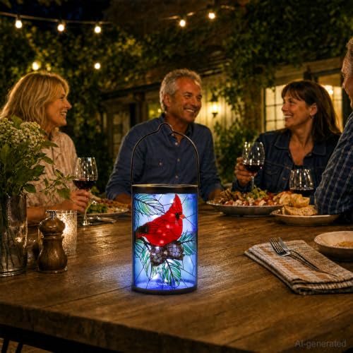 MUMTOP Cardinal Solar Lantern, Hanging Glass Garden Light Christmas Decor - color: Red