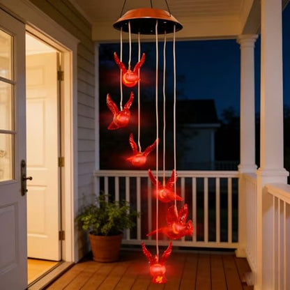 Cardinal Solar Wind Chimes, Cardinal Red Bird Solar Lights Outdoor | Mobile Hanging Wind Chimes for Outside Garden Yard Patio Porch Party Decor, Birthday Gardening Gifts for Mom Women Grandma