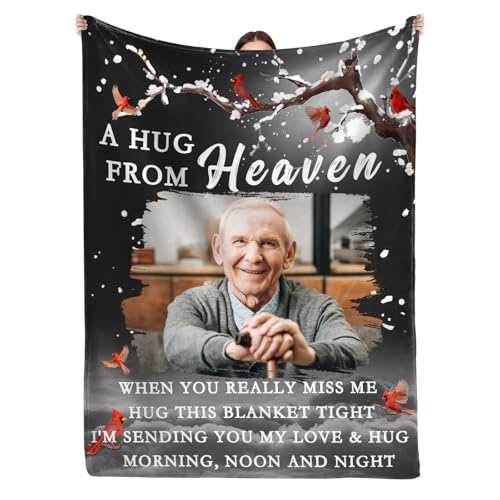Ships Next Day, Custom Memorial Blanket with Picture and Text - Printed in USA,Personalized Blankets for Loss Loved Ones,Customized Blanket for Loss of Dad Mom,In Loving Memory Gifts with Photos - color: Style 1, size: 40*50 inch