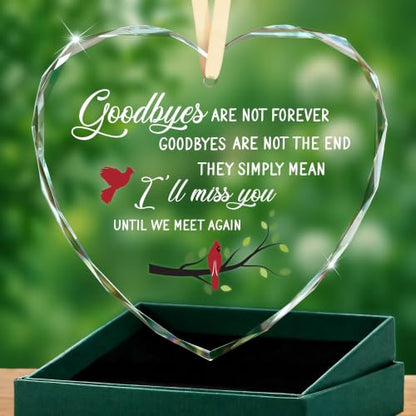 Sympathy Gifts – Heart Glass Ornament for Memorial Gifts, Condolence, Bereavement, In Loving Memory Keepsake with Cardinal Bird Design for Loss of Mother Father Friend or Pet, Goodbyes Are Not Forever - style: Heart-Goodbyes Are