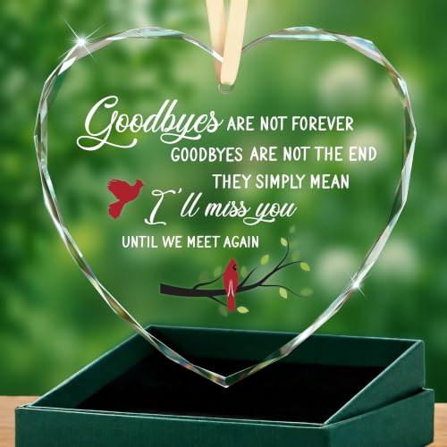 Sympathy Gifts – Heart Glass Ornament for Memorial Gifts, Condolence, Bereavement, In Loving Memory Keepsake with Cardinal Bird Design for Loss of Mother Father Friend or Pet, Goodbyes Are Not Forever - style: Heart-Goodbyes Are