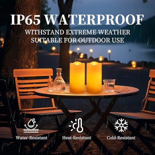 Solar Candles Outdoor Waterproof 2 Pack, 3"x6" Pillar Candles - size: D3"xH6"