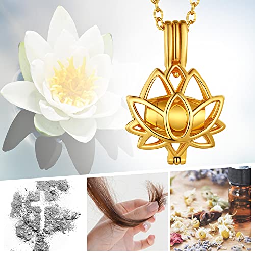 FindChic Personalized Urn Necklaces for Ashes Vertical Bar/Moon Cat/Sand Clock/Dog Claw Pendant Stainless Steel/18K Gold Plated/Black Waterproof Keepsake Cremation Jewelry with Funnel, with Gift Box - color: 4. lotus (gold)