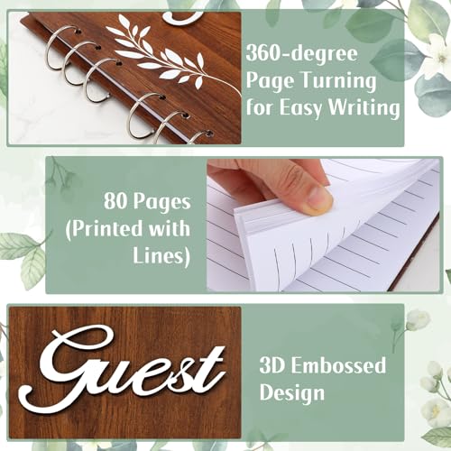 Spakon 3 Pcs Wooden Wedding Guest Book with Sign and Pen, Rustic Album