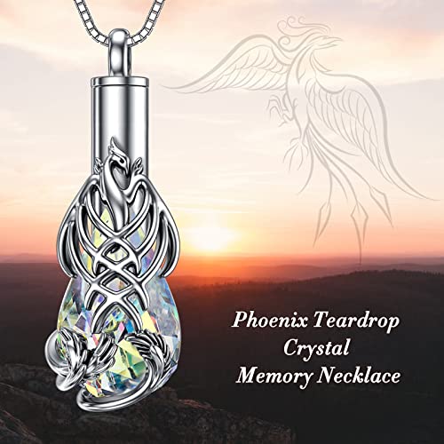 PELOVNY Urn Necklace for Ashes 925 Sterling Silver Butterfly Dragonfly Bee Phoenix Hummingbird Urn Necklaces Animal Crystal Cremation Jewelry for Ashes Cat Dog Pet Memorial Gifts - color: 15-Phoenix Urn A