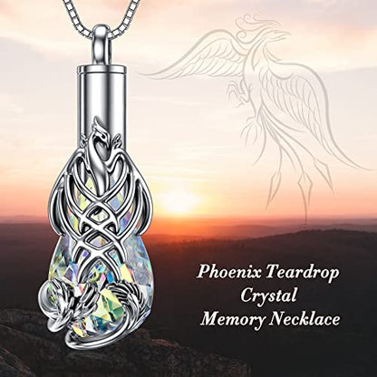 PELOVNY Urn Necklace for Ashes 925 Sterling Silver Butterfly Dragonfly Bee Phoenix Hummingbird Urn Necklaces Animal Crystal Cremation Jewelry for Ashes Cat Dog Pet Memorial Gifts - color: 15-Phoenix Urn A