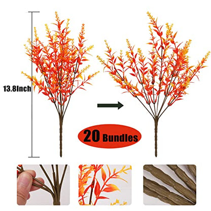 RECUTMS 20 Bundles Artificial Fall Flowers UV Resistant Faux Autumn Plants - color: Gold, size: 20 Bundles