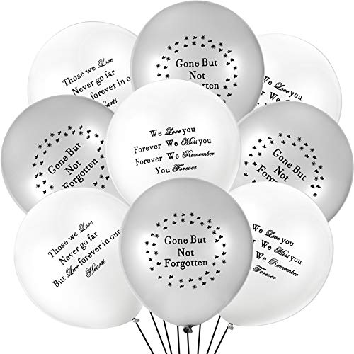 Gejoy 60 Pieces Memorial Balloons Funeral Remembrance Balloons to Release in Sky Memorial Day Decorations Celebration of Life Ideas for Death and Funeral, White and Silver