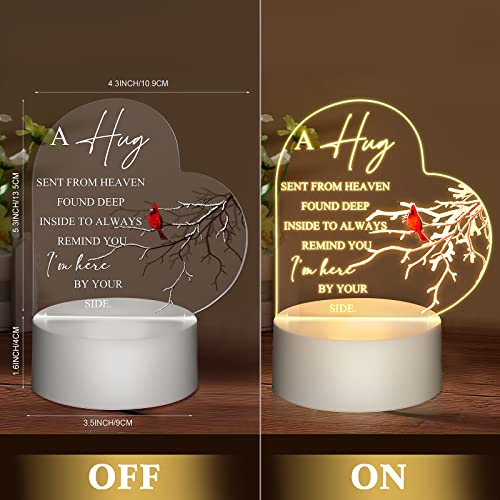 Roowest Night Light Memorial Gifts Clear Acrylic Sympathy Gifts Sign LED Light Red Cardinal Remembrance Bereavement Heart Condolence Present for Father Mother Husband Son Loss of Loved One