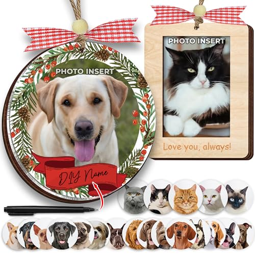 2 DIY Dog Christmas Photo Frame Ornaments Gift Set, Gifts for Cat Lovers, Dog Mom, Pet First Christmas Ornaments for Tree Hanging, Car Hanging Ornament for Dogs, Cat Holiday Decoration Gifts HH628 - color: Pet Owner Gifts
