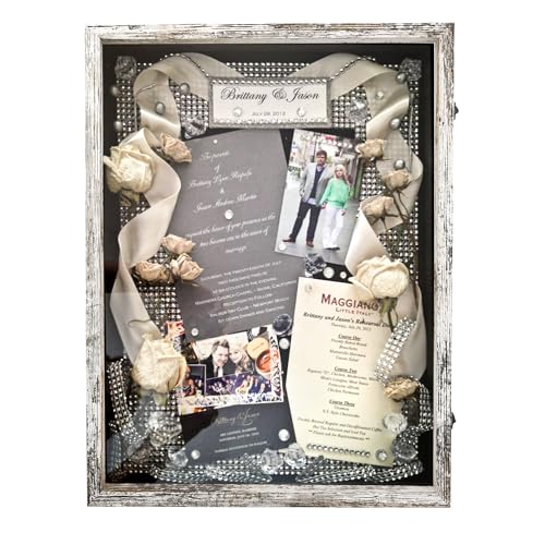 Large Shadow Box Frame 18x24 Display Case, White Wedding Bouquet Memory Box - color: Rustic White, size: 18"x24" (45.7x61.0 cm)