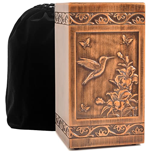 Handmade Wooden Engraved Urn for Human Ashes 250lbs Adult Male Female Satin Bag Hummingbird Cremation urns Box