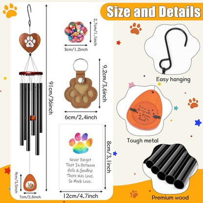 Dog Memorial Wind Chimes - 36'' Pet Memorial Gift with Wooden Base, Pawprint Ornament & Keychain, Sympathy Bereavement Gift for Loss of Pet, Remembrance for Garden Patio