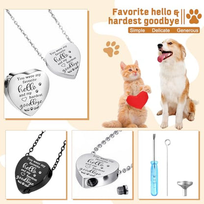 Yinkin 2 Pcs Pet Cremation Jewelry for Ashes Urn Necklace,Stylish | Pet Dog Necklace with Paw Print Heart Stainless Steel Pendant Black and Silver Urn Locket with Funnel Kit for Dog Cat Ashes - style: Stylish