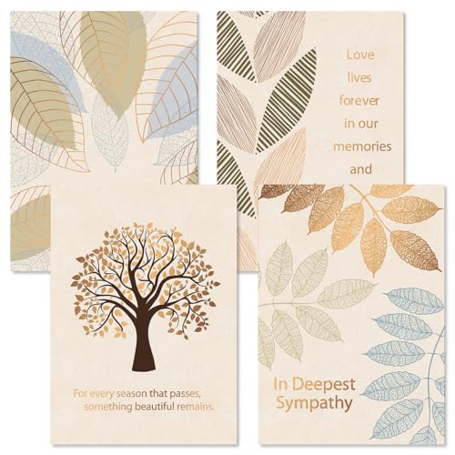 Current Foil Falling Leaves Sympathy Cards with Envelopes- Set of 8 Assortment(4 Designs), Large 5" x 7", Condolences Cards, Sentiments Inside, White Envelopes - color: Leaves