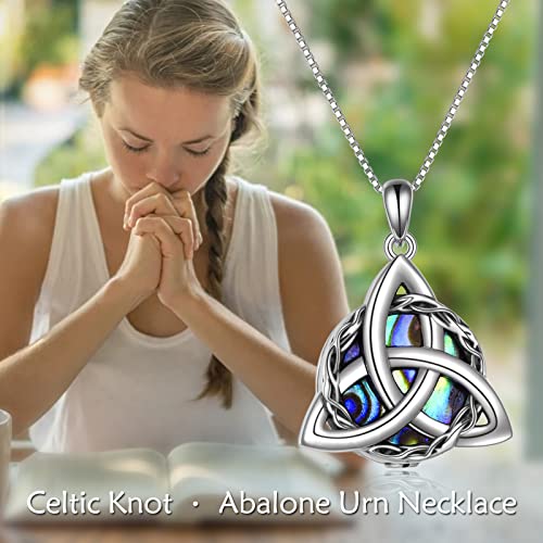 WINNICACA Celtic Knot Necklace 925 Sterling Silver Celtic Pendant Irish Urn Necklace Jewelry Birthday Anniversary Valentine's Day Gifts for Her Women Wife Girlfriend Daughter - style: 2-Celtic Knot Urn Necklace(Abalone)