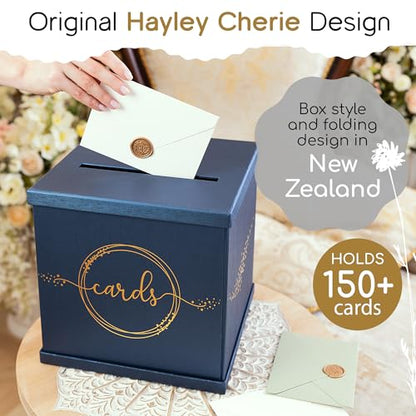 Blue & Gold Card Box, Large 10x10 Navy Gift Card Box for Party, Graduation | Wedding Reception, Bridal & Baby Shower, Sweet 16, Funeral, Birthday, Quinceanera, Retirement, Envelope Holder, Money Basket