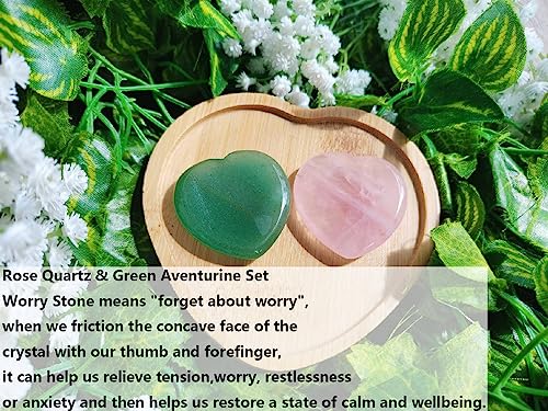 QINJIEJIE 2PCS Heart Crystal Thumb Worry Stone for Anxiety Rose Quartz Green Aventurine Crystals Palm Polished Gemstone Pocket Massage Heart Gem Anxiety Relief Item Meditation Gift for Women - color: C-rose Quartz+green Aventurine