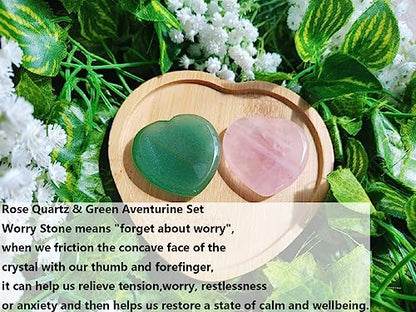 QINJIEJIE 2PCS Heart Crystal Thumb Worry Stone for Anxiety Rose Quartz Green Aventurine Crystals Palm Polished Gemstone Pocket Massage Heart Gem Anxiety Relief Item Meditation Gift for Women - color: C-rose Quartz+green Aventurine