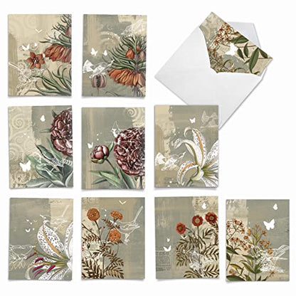 The Best Card Company - 10 Assorted Flower Cards Blank for Women (4 x 5.12 Inch) - All Occasion Floral Greetings Boxed - Floral Collages M2986OCB - style: Floral Collages