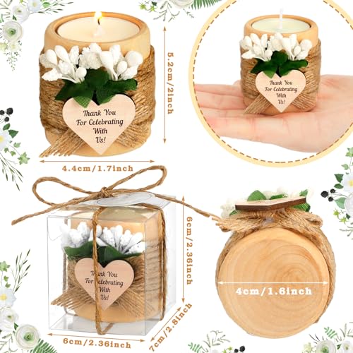 MTLEE 16 Pack Wooden Tealight Candle Holder Kit Guest Gifts, Classic | Guest Gifts for Wedding Baby Shower the First Communion Baptism Housewarming Party, Thank You Candle with Card Box Rope - color: Classic