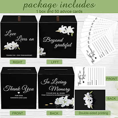 Fainne 50 Pcs Lily Share a Memory Cards with Celebration of Life Box Funeral Advice Cards Thank You Sympathy Holder Box Decor for Guest Funerals Memorial Service Farewell Remembrance Party Supplies - style: Lily