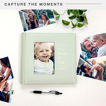 MCS The Story Of You Sage Linen Photo Album, 200-Pocket, 4x6, 12x12 Pages | Scrapbook-Style Keepsake Photo Album With Memo Space, Clear Side-Loading Pockets, Thoughtful Gift - style: Story of You