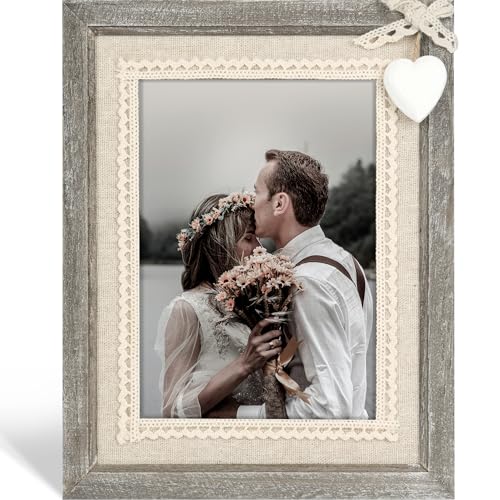 Sapowerntus 5x7 Rustic Picture Frames Wooden Farmhouse Heart Photo Frame - size: 5x7 in (single)
