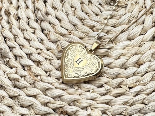 GOKING Love Heart Memory Locket Necklace Holds Pictures for Women - color: Letter H