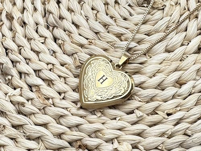 GOKING Love Heart Memory Locket Necklace Holds Pictures for Women - color: Letter H