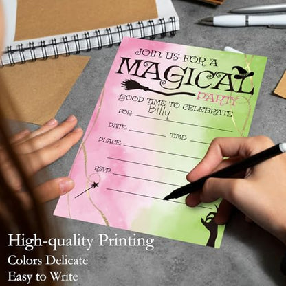 Witch Birthday Invitations Girl Wizards Party Invites with Envelopes 20 - color: Pink & Green Witch