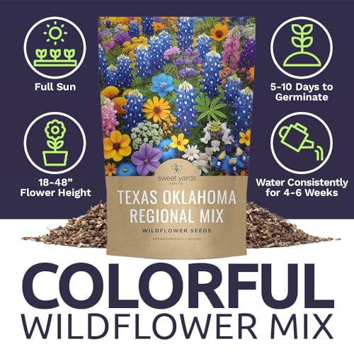 Texas Oklahoma Regional Mix Seeds for Planting - Bulk 1 Pound Bag - Over 240,000 Native Seeds - Open Pollinated and Non GMO - size: Bulk 1 Pound, style: Texas / Oklahoma Regional Mix