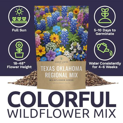 Texas Oklahoma Regional Mix Seeds for Planting - Bulk 1 Pound Bag - Over 240,000 Native Seeds - Open Pollinated and Non GMO - size: Bulk 1 Pound, style: Texas / Oklahoma Regional Mix