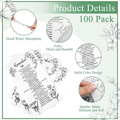 Crtiin 100 Pcs Funeral Theme Paper Napkins Paper Cocktail Napkins White Napkins Memorial Bereavement Gifts for Memorial Living Bereavement Father Grandparents Husband Gift Items(2 Layers)