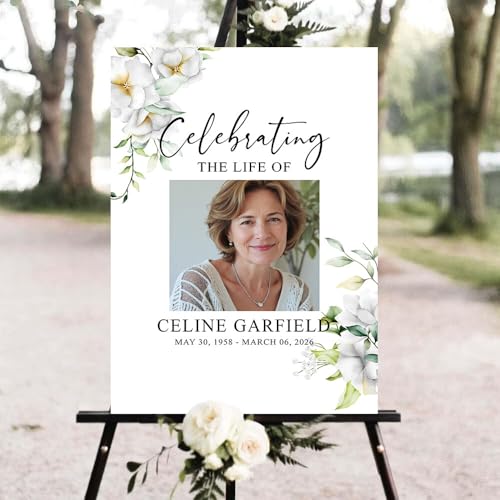 Personalized Funeral Welcome Sign with Photo, Black Celebration of Life Memorial Yard Decor, Custom Minimalist Tribute Sign, In Loving Memory Decoration for Funeral Service #1 - color: Version #1