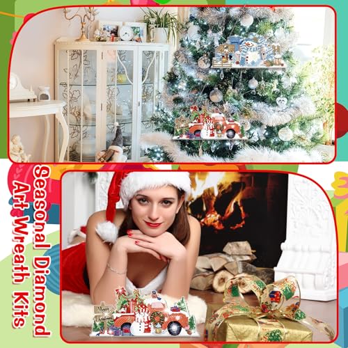 Cinnvoice Seasonal Diamond Art Hanging Kit,12 Pcs,Novel | Holiday Diamond Art Wreath Ornament, Month Gem Hanging Sign, Festival Crystal Suncatcher, for Door Window Wall Home Decor - style: Novel