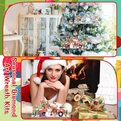 Cinnvoice Seasonal Diamond Art Hanging Kit,12 Pcs,Novel | Holiday Diamond Art Wreath Ornament, Month Gem Hanging Sign, Festival Crystal Suncatcher, for Door Window Wall Home Decor - style: Novel