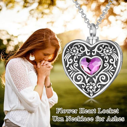 PELOVNY Urn Necklaces for Ashes of Loved Ones 925 Sterling Silver Personalized Heart Locket Urn Necklace Cremation Keepsake Memorial Jewelry Gifts for Women Men - color: Flower Locket Urn-1