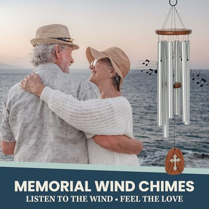 Woodstock Chimes Cross Wind Chime for Outside, Garden, Patio, Porch and Outdoor Decor (25'') Silver Amazing Grace Medium (AGMCR)
