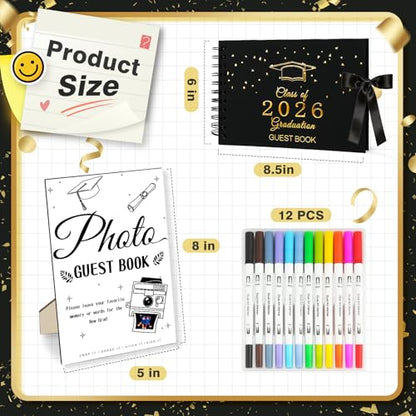 Graduation Guest Book 2026 - Class of 2026 Graduation Party Guest Sign and Photo in Book Memory, Scrapbook for High School Senior Nights Favor, College Grad Gifts, 6 x 8 Inch(Black)
