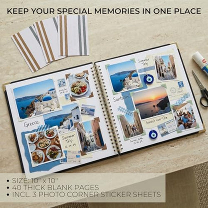 Beautiful Linen Scrapbook Photo Album 10"x10" - 40-Page Blank Guest Book | Perfect to Preserve Special Memories of Family, Weddings, Birthdays and Baby Showers - Timeless Keepsake for Every Home - color: Black