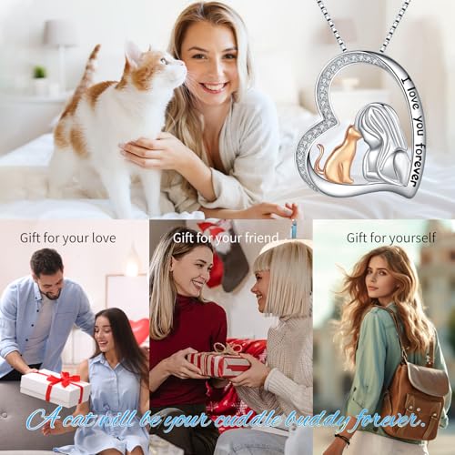 Sterling Silver Cat Necklace Jewelry Memorial Gifts for Cat Lovers | Cat Pendant Necklace ，Cute Dainty Animal Remembrance Jewelry Birthday Gifts for Cat Mom Her Women - style: cat necklace