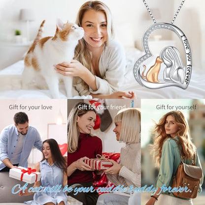 Sterling Silver Cat Necklace Jewelry Memorial Gifts for Cat Lovers | Cat Pendant Necklace ，Cute Dainty Animal Remembrance Jewelry Birthday Gifts for Cat Mom Her Women - style: cat necklace